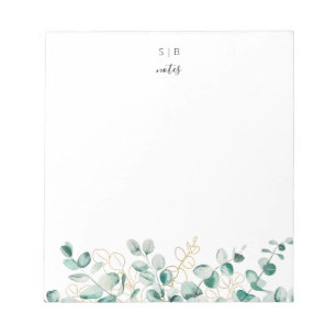 Moderne Eucalyptus Green Gold Custom Monogram Notitieblok