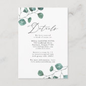 Moderne eucalyptus groen bruiloft details informatiekaartje (Voorkant)