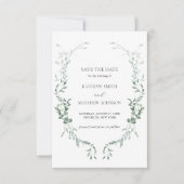 Moderne eucalyptus groen elegante tuin bruiloft save the date (Voorkant)