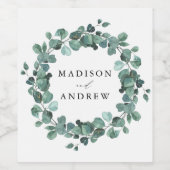 Moderne eucalyptus groen gepersonaliseerde bruilof wijn etiket (Enkel label)