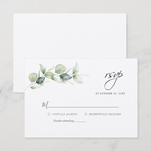 Moderne Eucalyptus Groene Huwelijks RSVP Kaart Notitiekaartje (Voorkant / Achterkant)