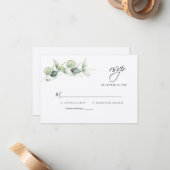 Moderne Eucalyptus Groene Huwelijks RSVP Kaart Notitiekaartje (Voorkant / Achterkant in situ)
