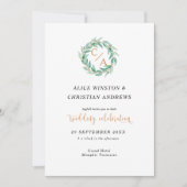 Moderne eucalyptus kalligrafie monogram uitnodigin kaart (Voorkant)