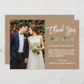 Moderne Eucalyptus Kraft-foto in penseelscript Bedankkaart (Voorkant / Achterkant)