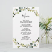 Moderne eucalyptus krans bruiloft Boho diner menu (Staand voorkant)
