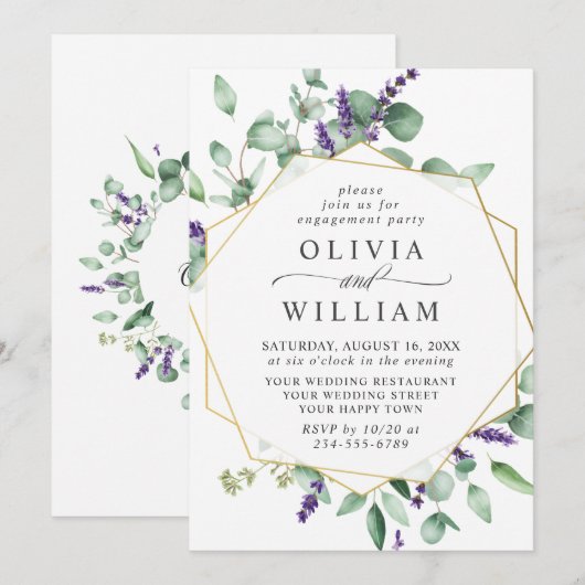 Moderne Eucalyptus Lavender ENGAGTY Kaart (Voorkant / Achterkant)