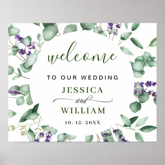 Moderne Eucalyptus Lavender WEDDING Welkom Sign Poster (Voorkant)