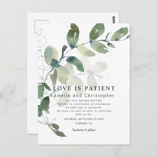 Moderne Eucalyptus Love is Patiënt Verander de dat Briefkaart (Voorkant / Achterkant)