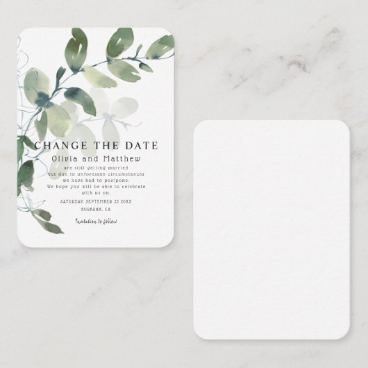 Moderne Eucalyptus Modifier le Faire-part de date (Devant / Derrière)