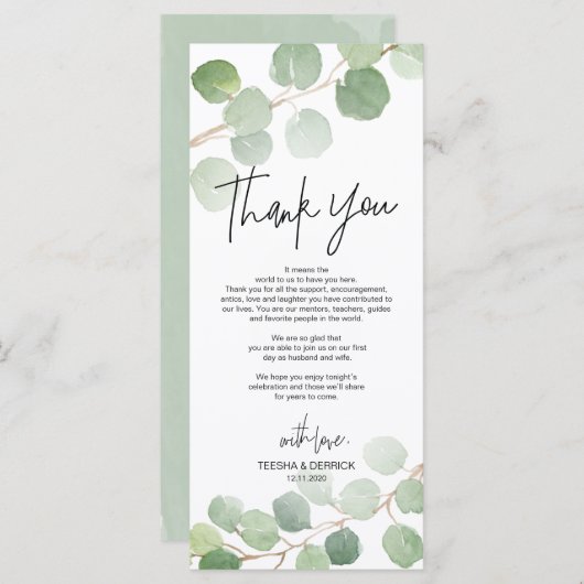 Moderne eucalyptus Place - Instelling Dank u wel Programma (Voorkant / Achterkant)