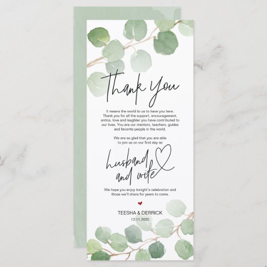 Moderne eucalyptus Place - Instelling Dank u wel Programma (Voorkant / Achterkant)