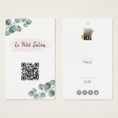 Moderne Eucalyptus QR Code Logo Boutique Price Lab Visitekaartje (Voorkant /achterkant)