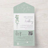 Moderne Eucalyptus Script QR Code Bruiloft All In One Uitnodiging (Binnen)