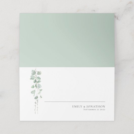 Moderne Eucalyptus Script Sage Weddenschap (Buitenkant ongevouwen)