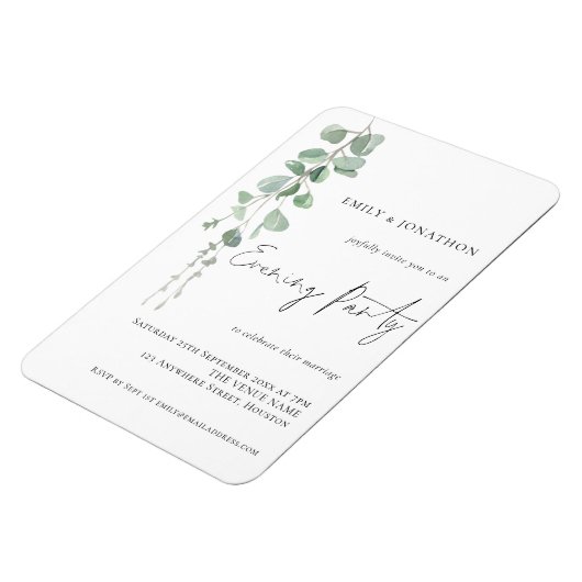 Moderne Eucalyptus Script Weddenschap Evening Magneet (Linkerzijde)