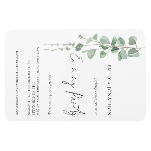 Moderne Eucalyptus Script Weddenschap Evening Magneet (Horizontaal)