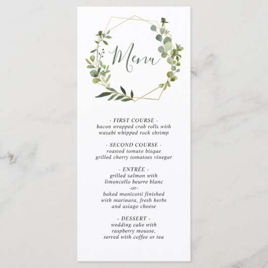 Moderne Eucalyptus Waterverf Bruiloft Menu Kaart (Voorkant)