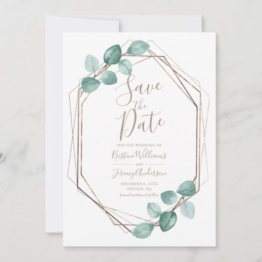 Moderne Eucalyptus Waterverf Coffee Script Weddens Save The Date (Voorkant)