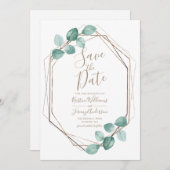 Moderne Eucalyptus Waterverf Coffee Script Weddens Save The Date (Voorkant / Achterkant)