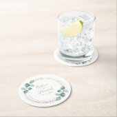 Moderne Eucalyptus Waterverf Gold Script Weddensch Ronde Kartonnen Onderzetter (Insitu)