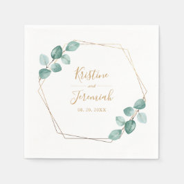 Moderne Eucalyptus Waterverf Gold Script Weddensch Servet