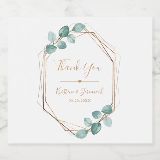 Moderne Eucalyptus Waterverf Gold Script Weddensch Sparkling Wijnetiket (Enkel label)