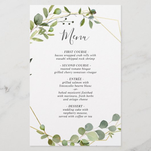 Moderne Eucalyptus Waterverf Weddenschap-menu (Voorkant)