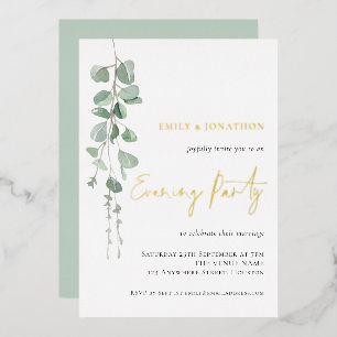 Moderne Eucalyptus Weddenschappen Evening Party Go Folie Uitnodiging