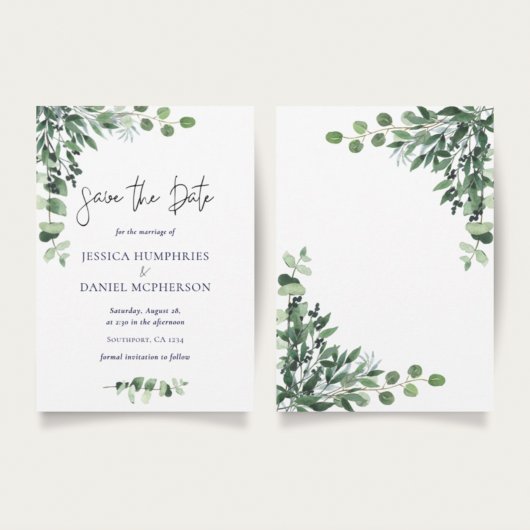 Moderne eucalyptus Wedding Flat Save the Date