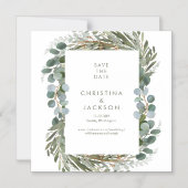 Moderne Eucalyptus Wedding opslaan Datum Magnetische Uitnodiging (Voorkant)