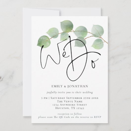 Moderne Eucalyptus Wij Doen QR Code Trouwdag Kaart (Voorkant)