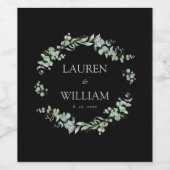 Moderne Eucalyptus zwart groen bruiloft Wijn Etiket (Enkel label)