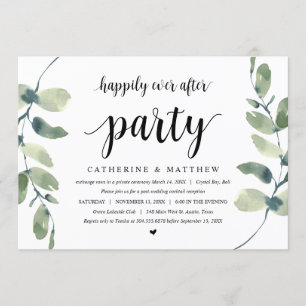 Moderne Eucalyptus, Zwart, Trouw Elopement Feest Kaart