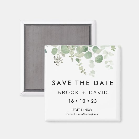 Moderne eucalyptusbruiloft bespaart de datum magne magneet (Voorkant / Achterkant)
