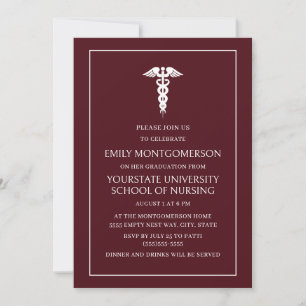 Moderne eulegant Burgundy Nursing School Afstudere Kaart