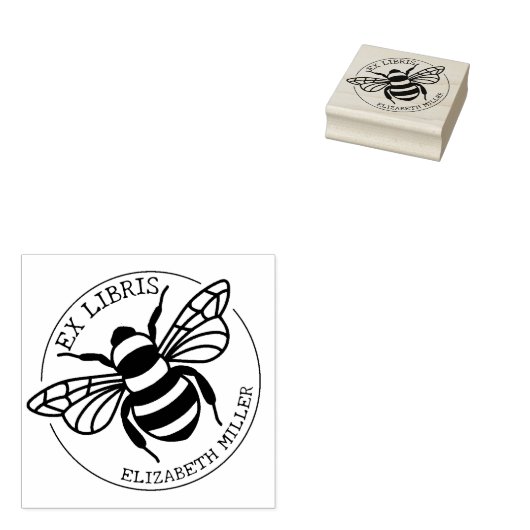 Moderne ex libris bij, boek rubberstempel (Gestempeld)