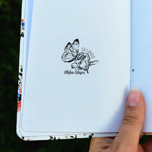 Moderne Ex Libris Flower Butterfly, Boek Rubberstempel