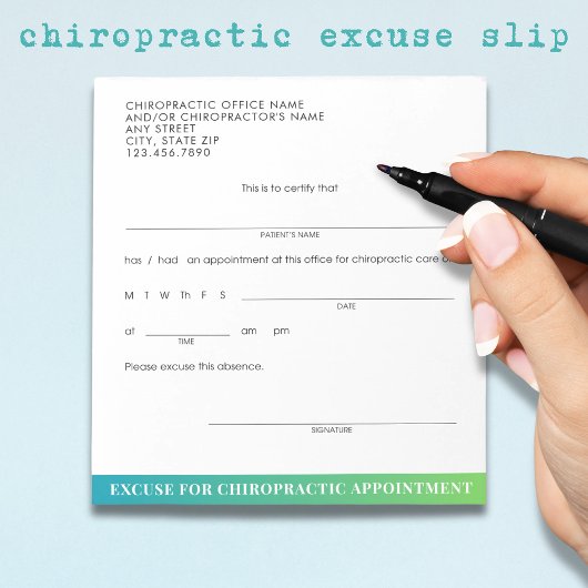 Moderne Excuse Slip Chiropractie Afspraak Notitieblok