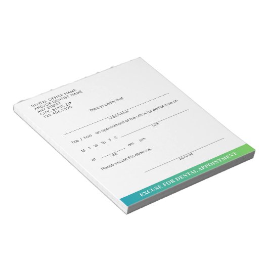 Moderne excuus slip tandheelkundige afspraak op ma notitieblok (Schuin)