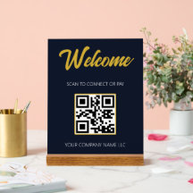 Moderne Executive Navy Blauwe & Gouden Acryl QR Ta