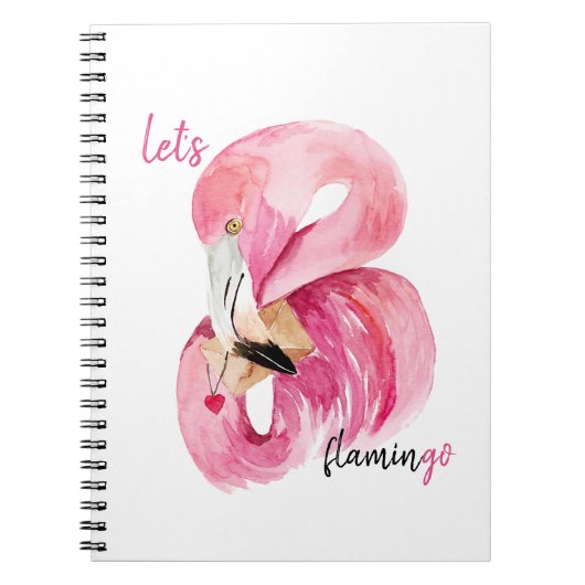 Moderne exotische roze laat Flamingo Waterverf Notitieboek (Voorkant)