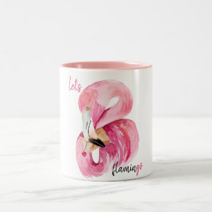 Moderne exotische roze laat Flamingo Waterverf Tweekleurige Koffiemok