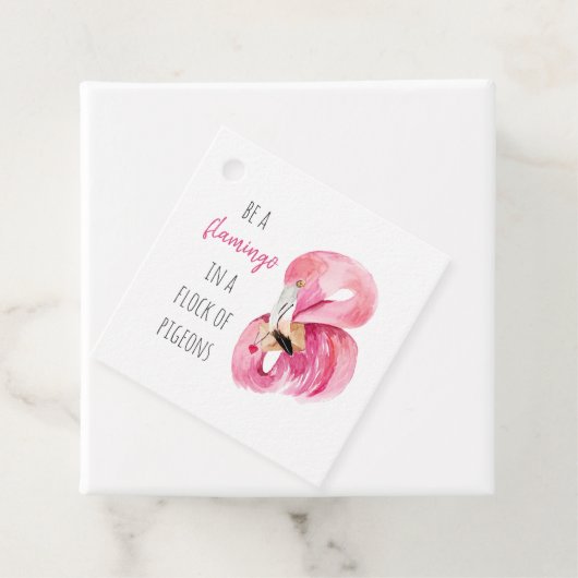Moderne Exotische Roze Waterverf Flamingo Met Cita Bedankjes Labels (In situ)