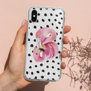 Moderne exotische roze Waterverf Flamingo & Stippe iPhone XS Max Hoesje