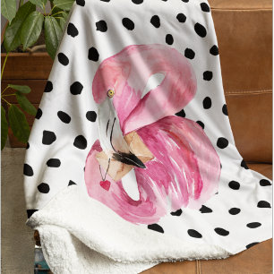 Moderne exotische roze Waterverf Flamingo & Stippe Fleece Deken