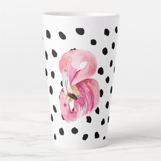 Moderne exotische roze Waterverf Flamingo & Stippe Latte Mok (Voorkant)