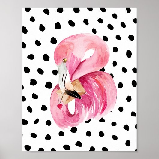 Moderne exotische roze Waterverf Flamingo & Stippe Poster (Voorkant)