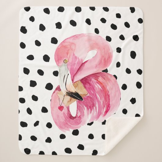 Moderne exotische roze Waterverf Flamingo & Stippe Sherpa Deken (Voorkant)