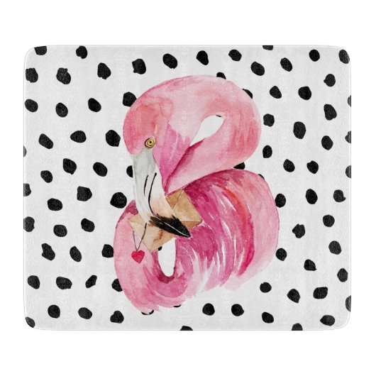 Moderne exotische roze Waterverf Flamingo & Stippe Snijplank (Voorkant)