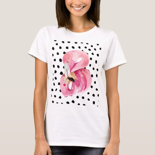 Moderne exotische roze Waterverf Flamingo & Stippe T-shirt (Voorkant)